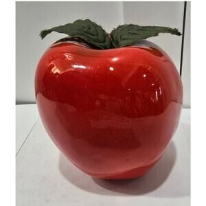 Vintage Glass Apple Figurine – Red Art Glass with Fabric Leaves